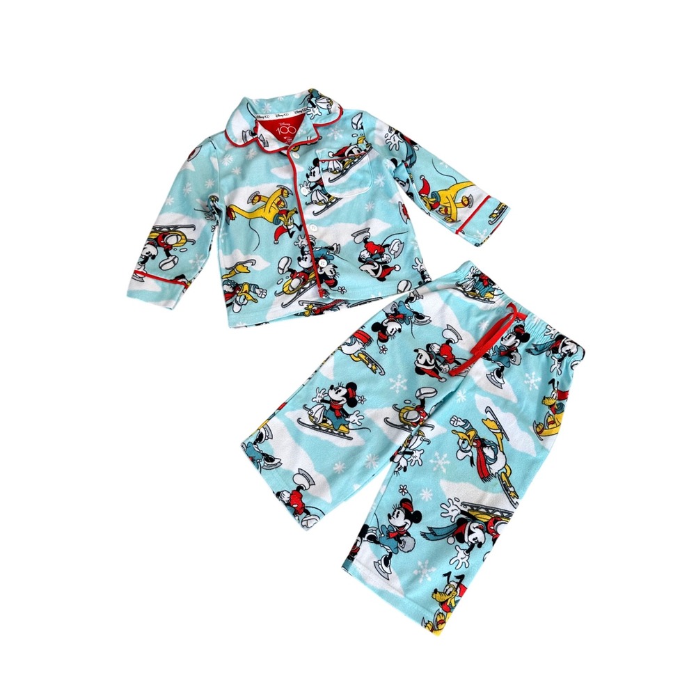 Disney 100 Mickey Mouse Winter Skiing Pajama Set Kids 18M Flame Resistant